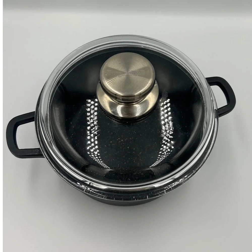 BergHOFF Non-Stick Stockpot‎ with Glass Lid Speckled Black Dutch Oven Casserole